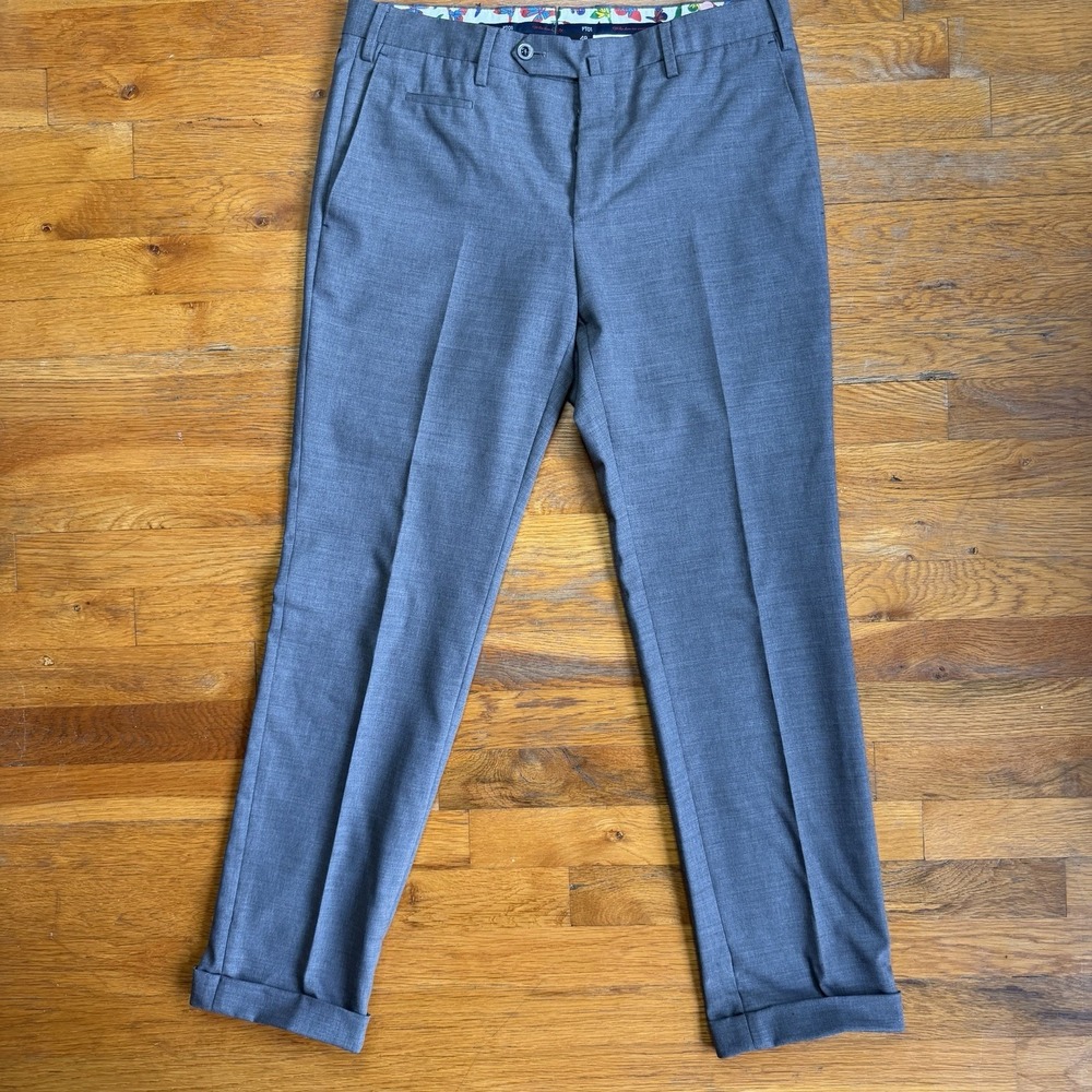 PT01 Mens FLY Super Slim Dress Pants Sz 48 IT US 32 Italy Gray PT Torino Cuffed